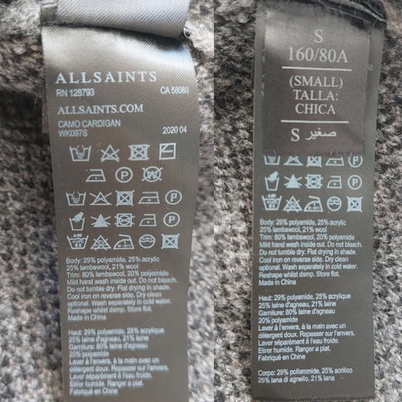 All Saints Wool Blend Mixed Media Texture Camo Cardi Women's Size S, oversized. - Picture 13 of 13